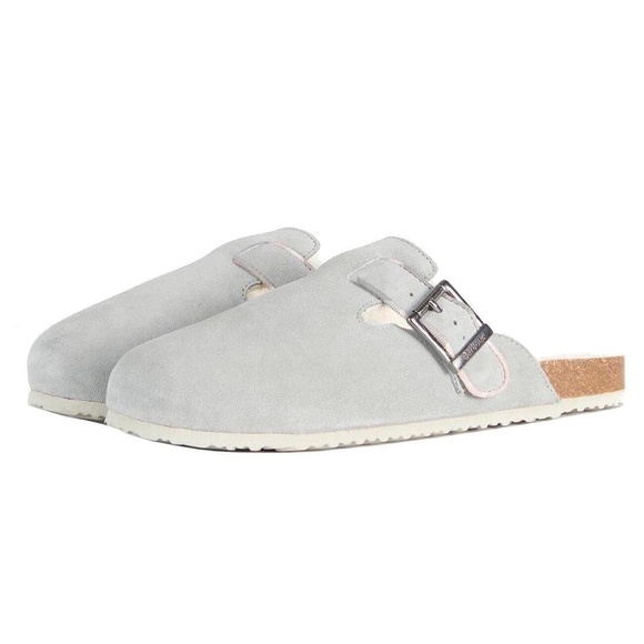 Barbour Faux Fur Women's Comfort Slip-on Slippers Grey Suede Size EUR 42 US 10 - Picture 1 of 6